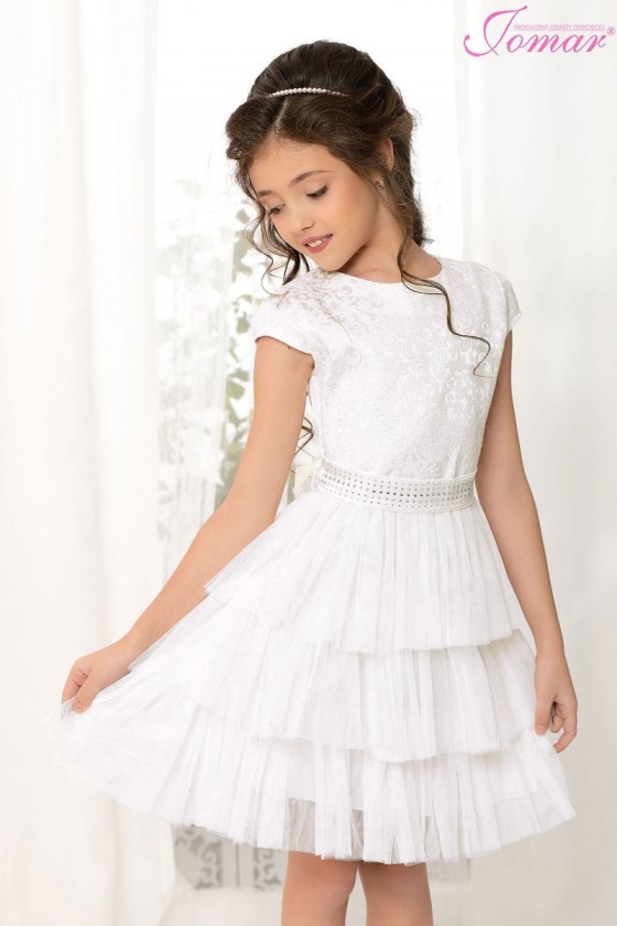 Sukienka wizytowa dla dziewczynki biała Jomar 883b 134-158