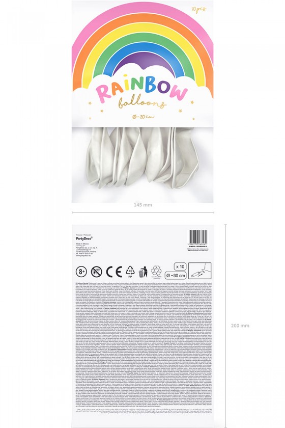 Balony Rainbow 30cm metalizowane, biały RB30M-008-10