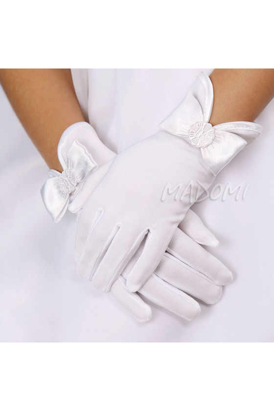 Rękawiczki do Komunii Świętej pełne z kokardą RK86