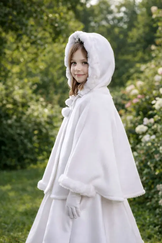 Pelerynki komunijne polarowe obszyte norką z kapturem PKC09