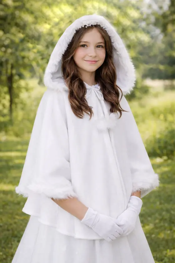 Peleryna komunijna dla dziewczynki z kapturem PK11