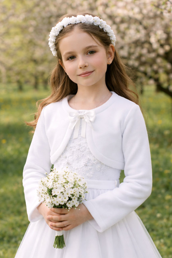 Białe boleko polarowe dla dziewczynki do Komunii Świętej PK53