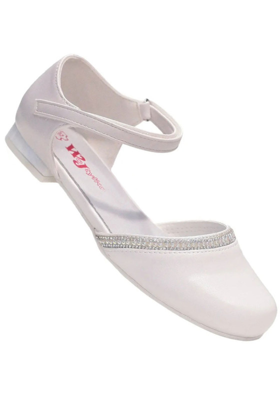 Białe buciki komunijne dla dziewczynki z cyrkoniami Wojtyłko 5B24423B