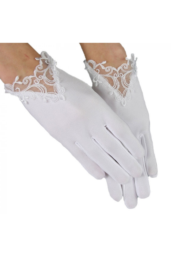 Białe rękawiczki komunijne z koronką RK30